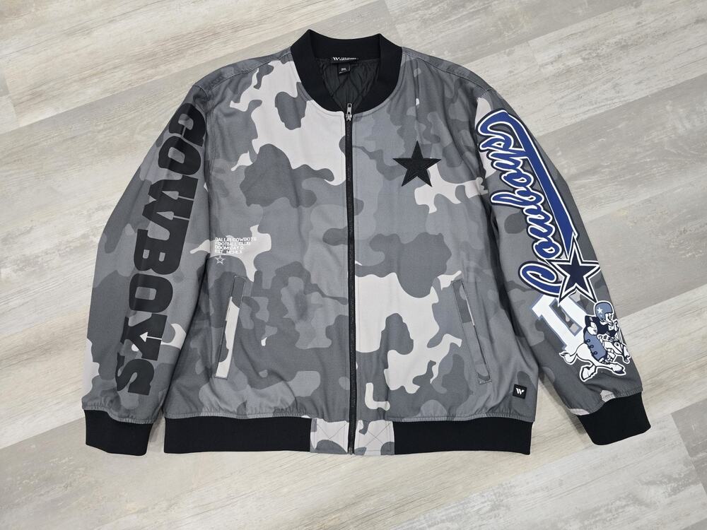 Dallas Cowboys Camo Bomber Jacket The Wild Collective Unisex 2XL NFL Grey Gray